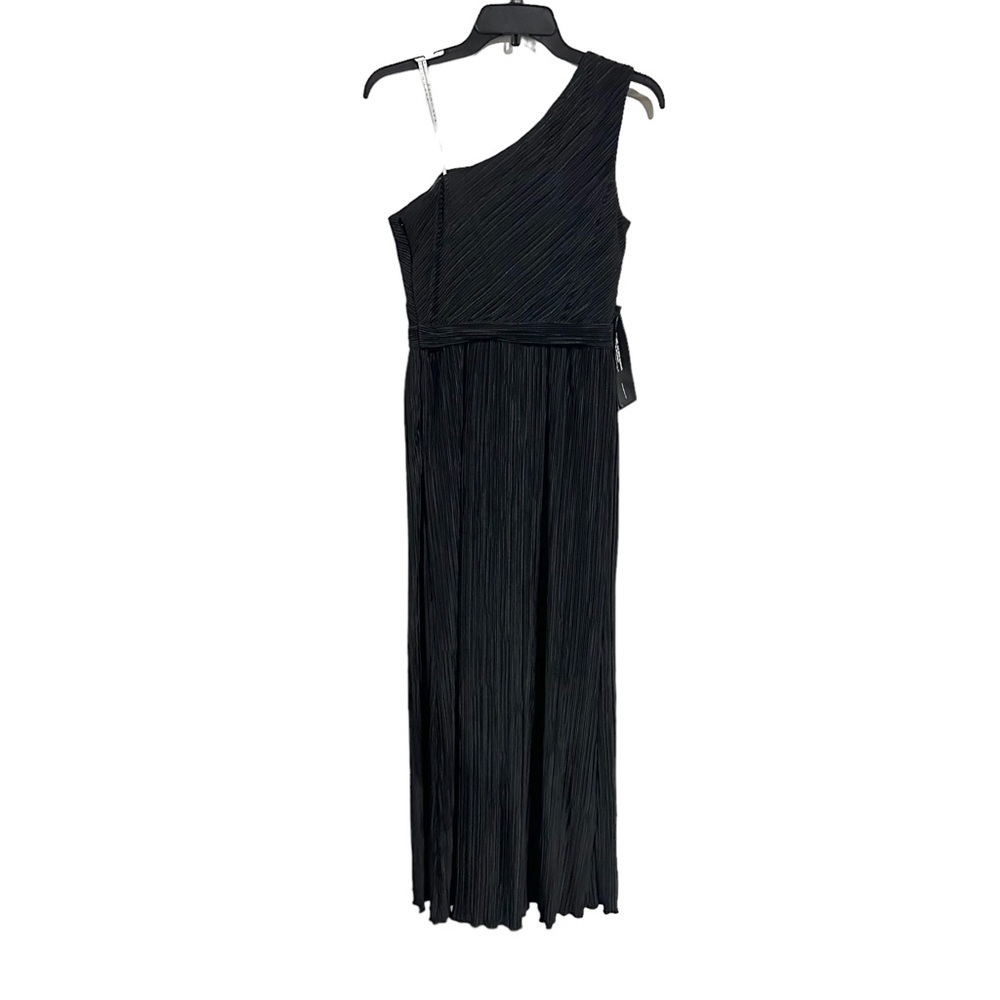 Kay Unger Leah Walk Through Black One Shoulder Jumpsuit Size 2 - Picture 6 of 8